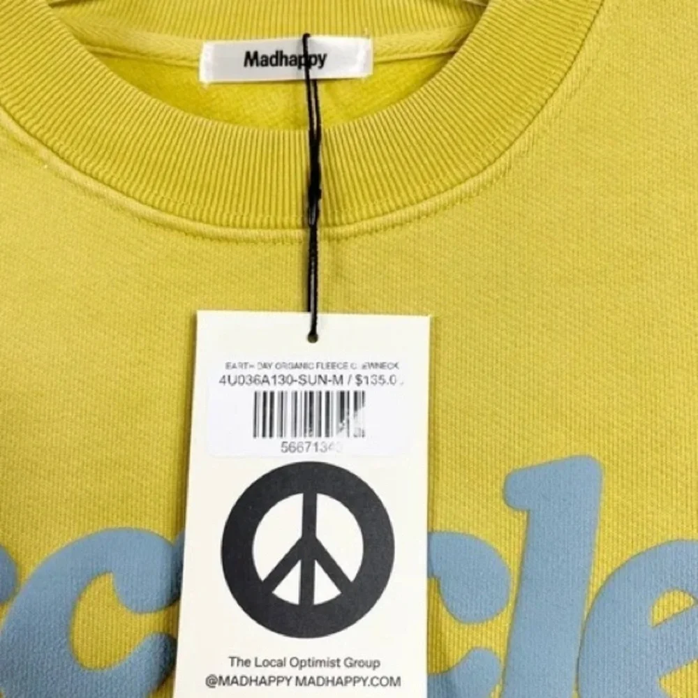 🆕 NWT Madhappy Earth Day Recycle Crew Neck Unisex Sweatshirt in Yellow Medium